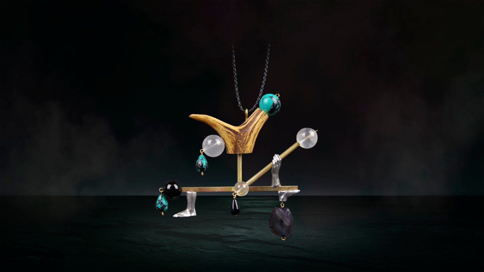 One-of-a-kind antler-based wearable sculpture handcrafted in Florence, Italy.