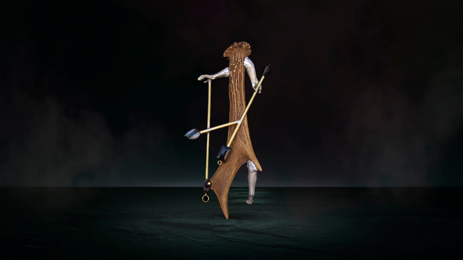 One-of-a-kind antler-based wearable sculpture handcrafted in Florence.
