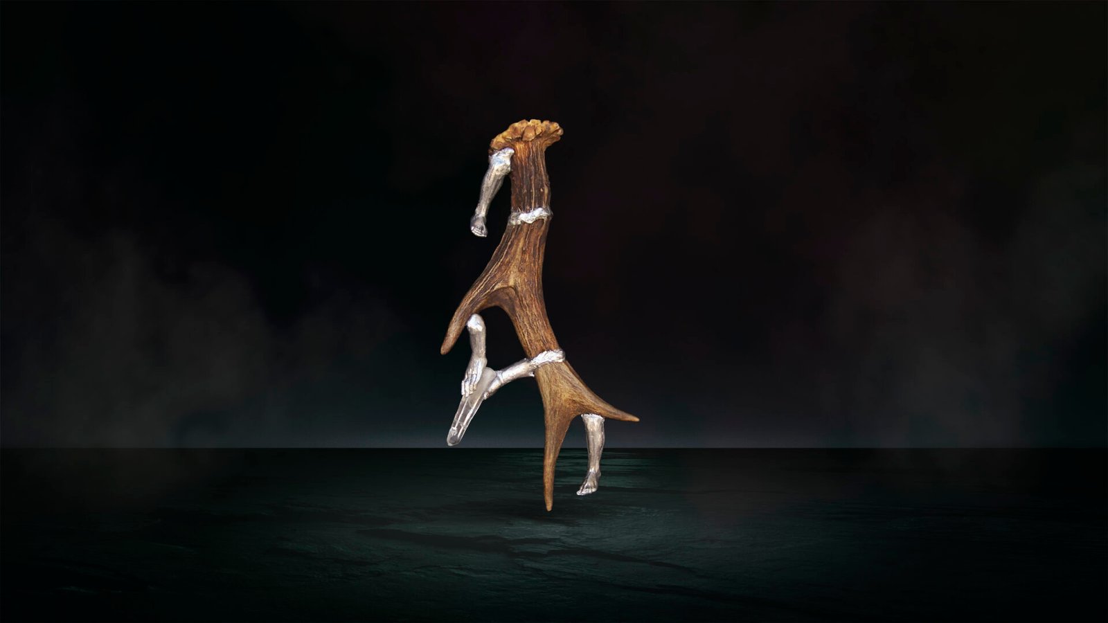 Unique sculptural jewelry object made from naturally shed deer antler, handcrafted in Florence, Italy.