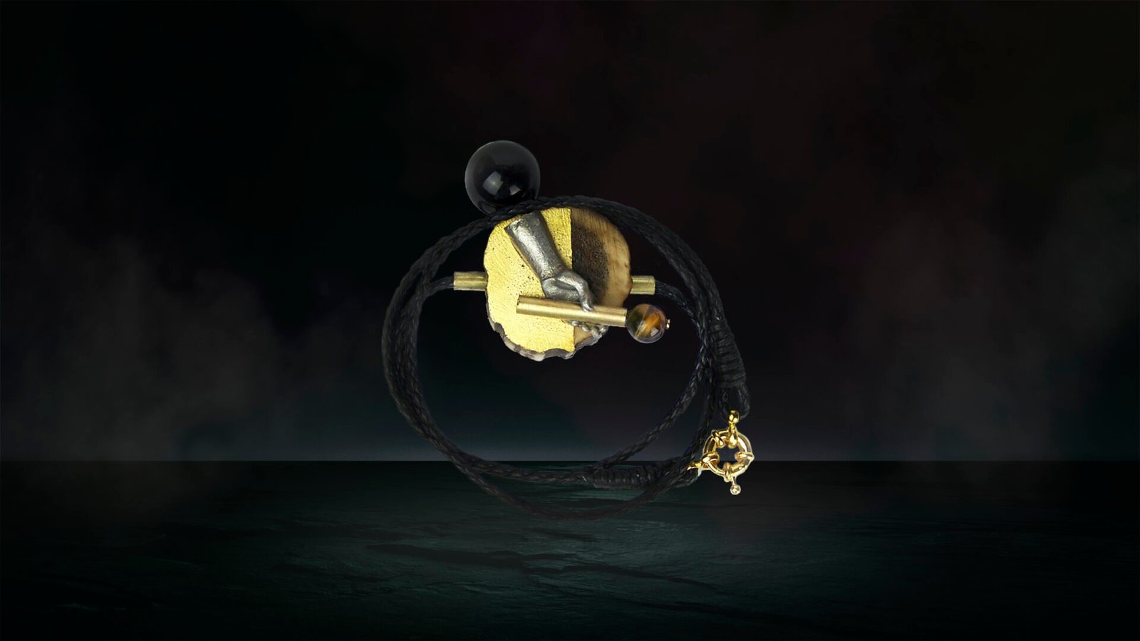 Handcrafted wearable art jewelry made from natural antler and metal, unique Hunter Collection piece from Florence.