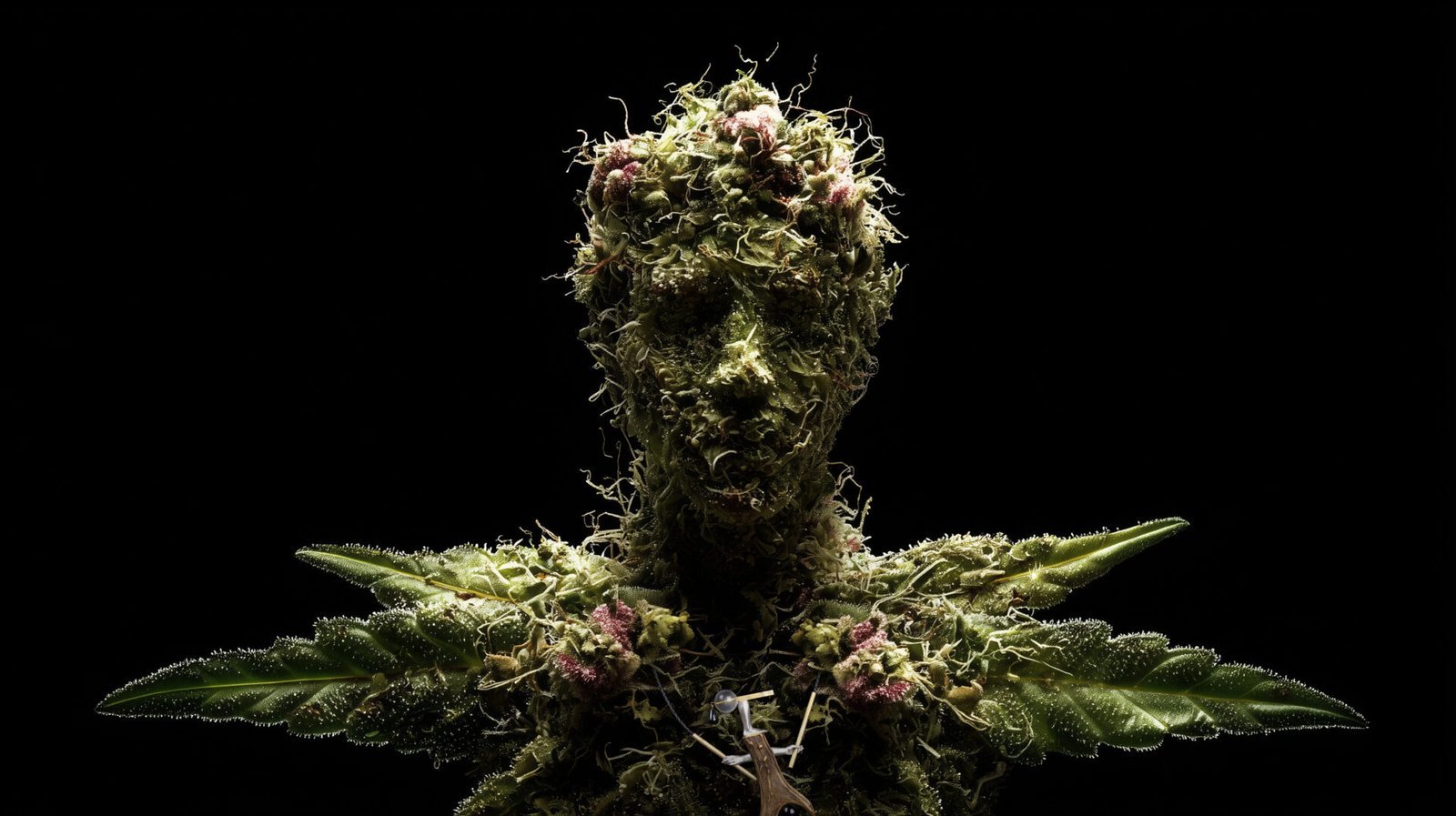 Hunter Collection wearable art jewelry shown on a humanoid totem, expressing persistence and continuity.