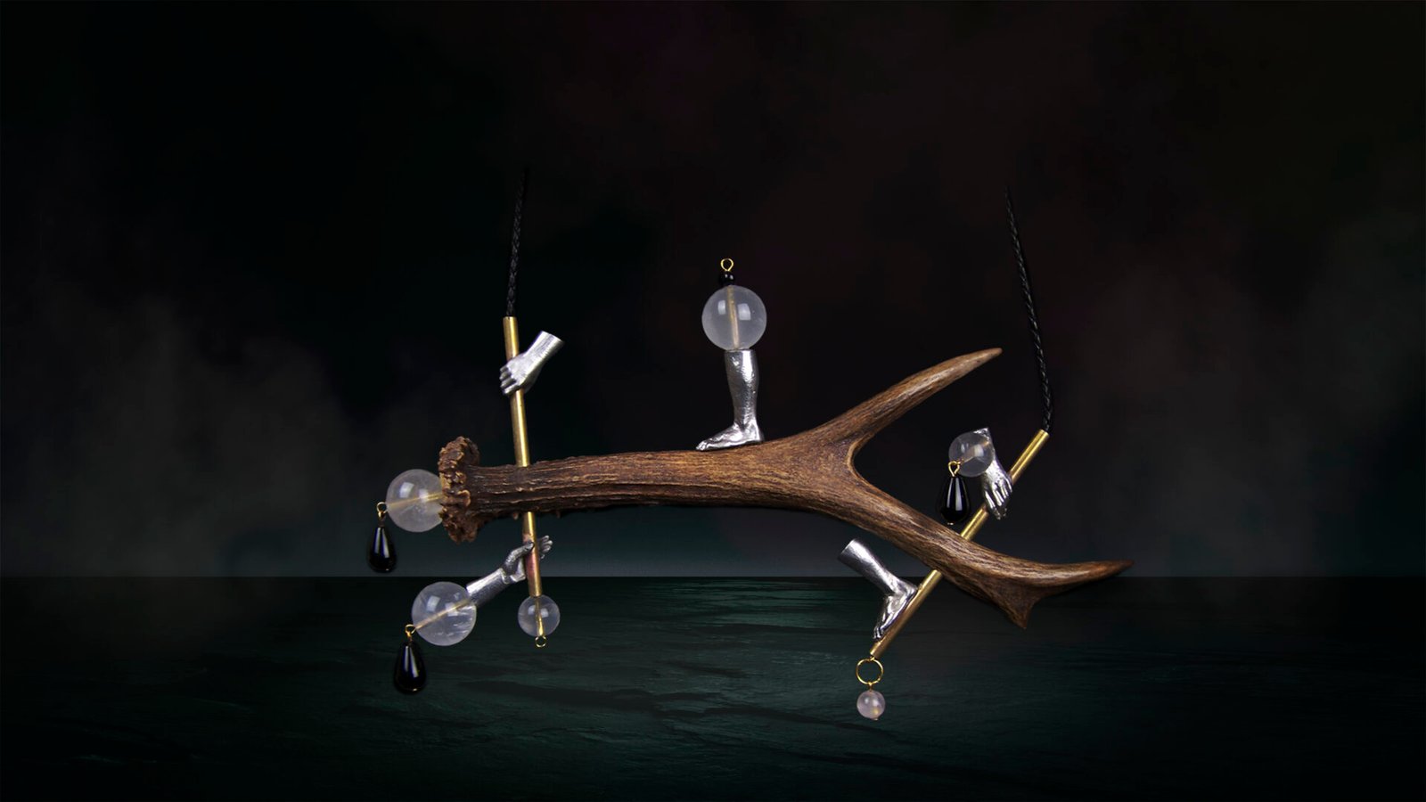 Unique handcrafted antler jewelry sculpture from the Hunter Collection, made in Florence, Italy.