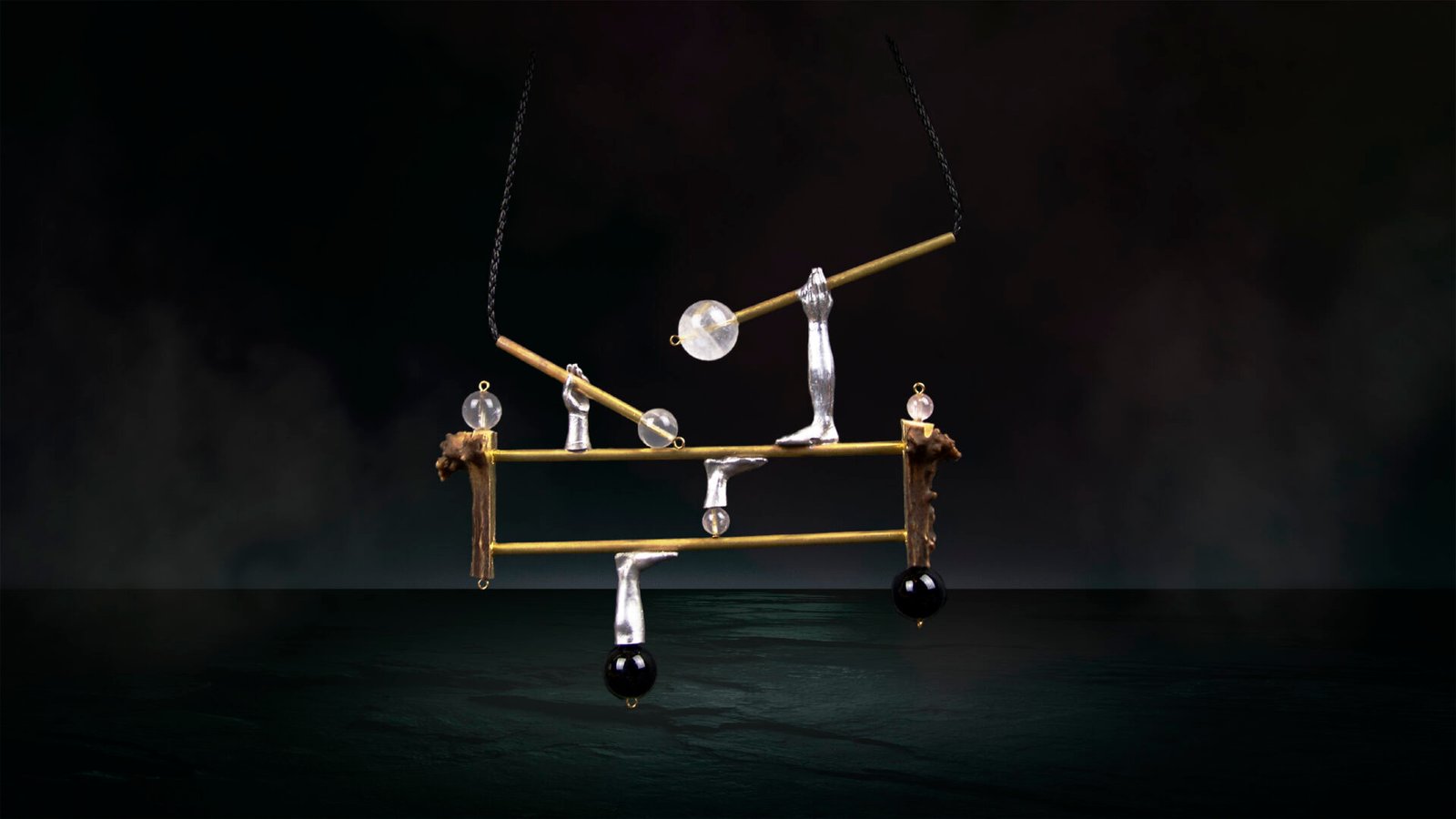 One-of-a-kind antler jewelry object incorporating a porcelain watch quadrant, handmade in Florence, Italy.