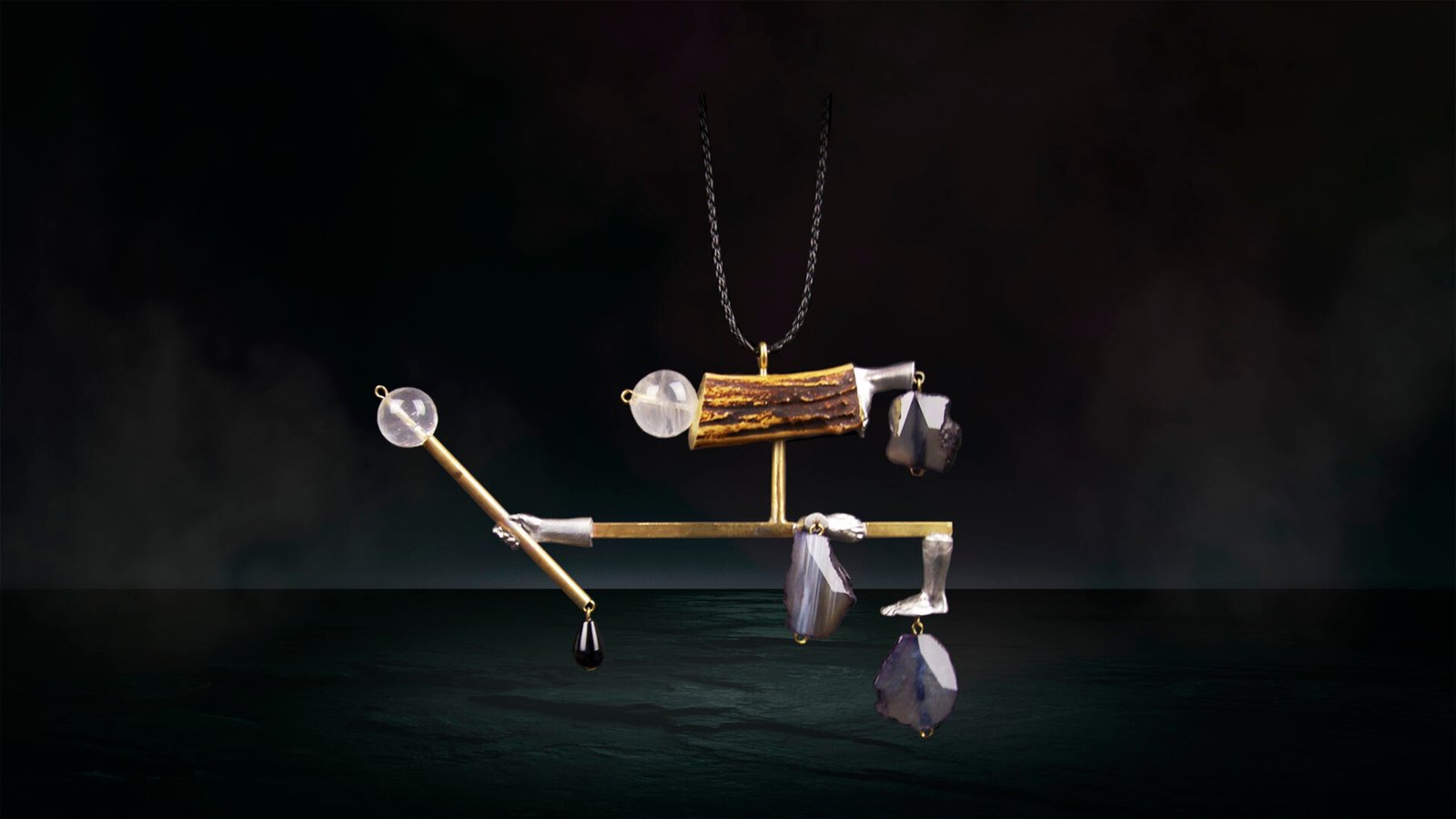 One-of-a-kind antler jewelry object incorporating a porcelain watch quadrant, handmade in Florence.