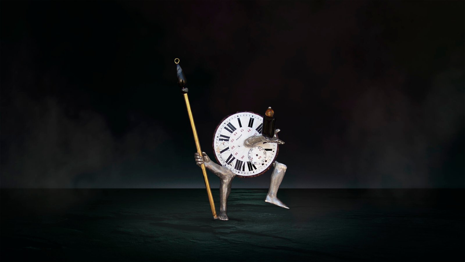 Unique sculptural jewelry object made from antler and porcelain watch quadrant, handcrafted in Florence.