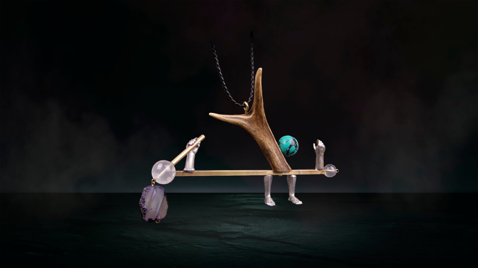 Unique handcrafted antler jewelry sculpture from Florence, Italy.