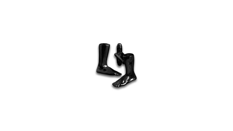 “Emergence II — Arrested Step” cufflinks in black varnish finish, MILIUS Collection Act I — Emergence by Milan Stamenovic, sculptural object on white background.