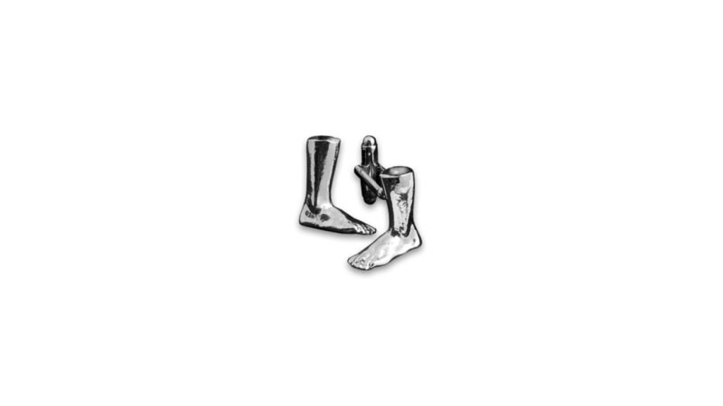 “Emergence II — Arrested Step” cufflinks in palladium plated finish, MILIUS Collection Act I — Emergence by Milan Stamenovic, sculptural object on white background.