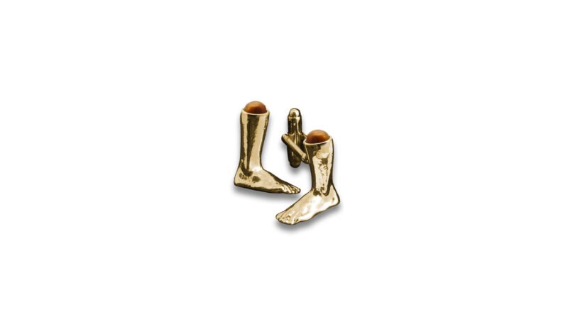 Gold plated sculptural jewellery piece from the MILIUS collection, Emergence III — Contained Force, featuring fragmented anatomical forms with semi-precious stone inlay, contemporary conceptual jewellery by Milan Stamenovic.