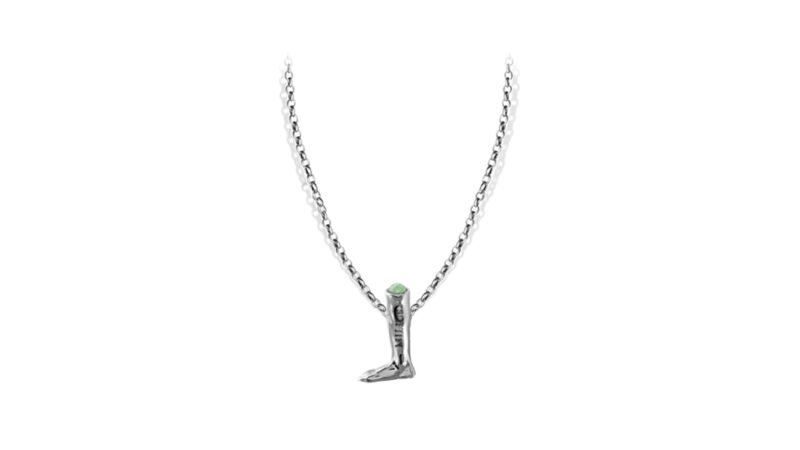 Palladium plated sculptural jewellery pendant Suspended Measure with semi-precious stone, MILIUS Collection Act I Emergence.
