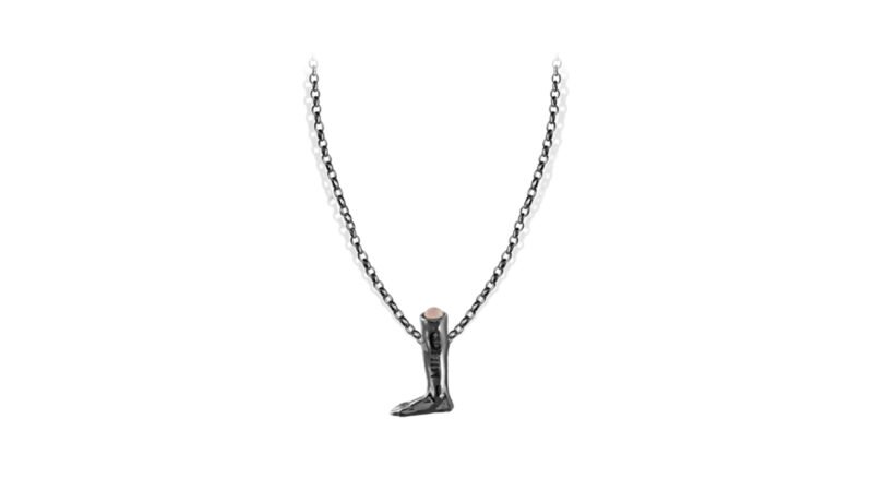 Ruthenium plated sculptural leg pendant Suspended Measure from MILIUS Act I Emergence with stone detail.