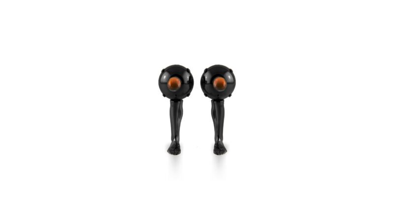 MILIUS Emergence Vector earrings in black varnish finish with semi-precious stone, contemporary sculptural jewellery