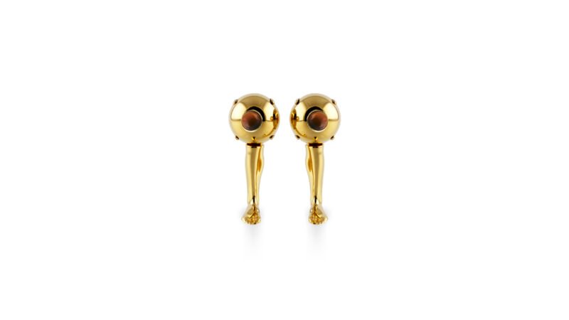 MILIUS Emergence Vector sculptural earrings in gold finish with semi-precious stone, contemporary jewellery design