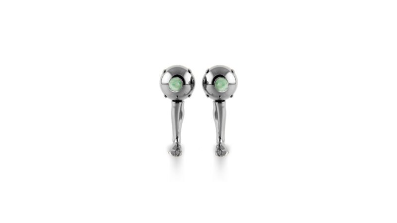 MILIUS Emergence Vector earrings in palladium finish with semi-precious stone, sculptural contemporary jewellery