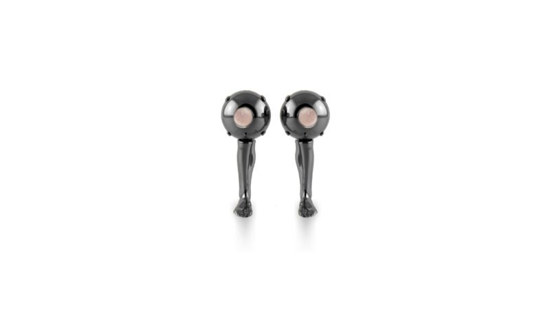 MILIUS Emergence Vector earrings in ruthenium finish with semi-precious stone, dark sculptural jewellery art
