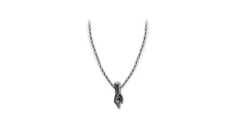 Held Interval necklace ruthenium plated finish, dark sculptural pendant from Milius Collection Act II