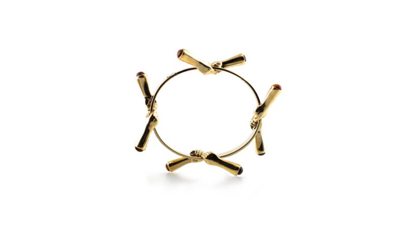 Gold plated sculptural bracelet from MILIUS Act III Consequence Piece 05 Residual Binding by Milan Stamenovic