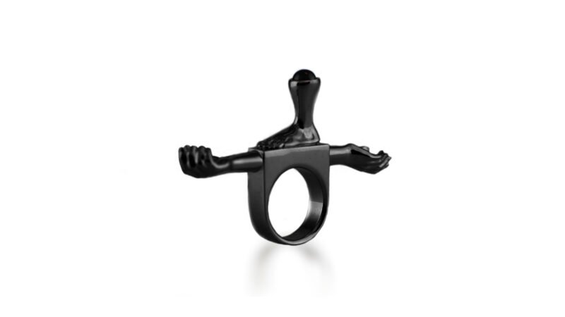 Black varnish sculptural ring MILIUS Act III Consequence Piece 06 by Milan Stamenovic
