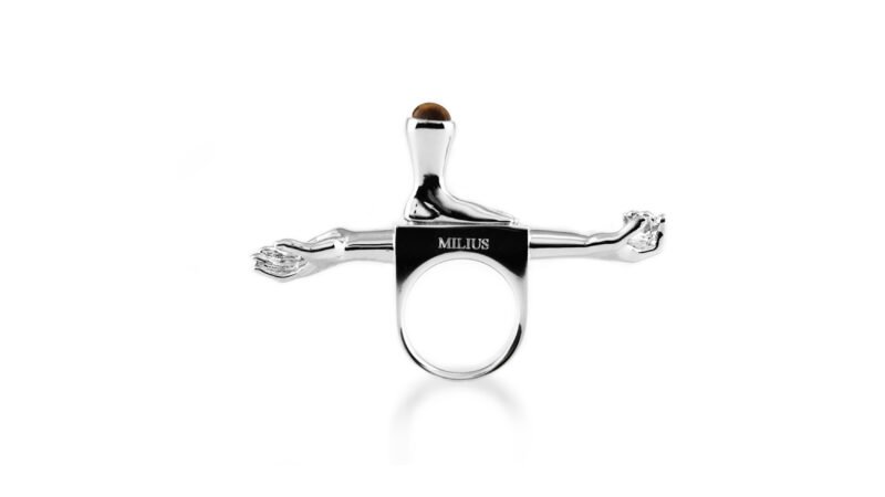 Black varnish sculptural ring MILIUS Act III Consequence Piece 06 by Milan Stamenovic