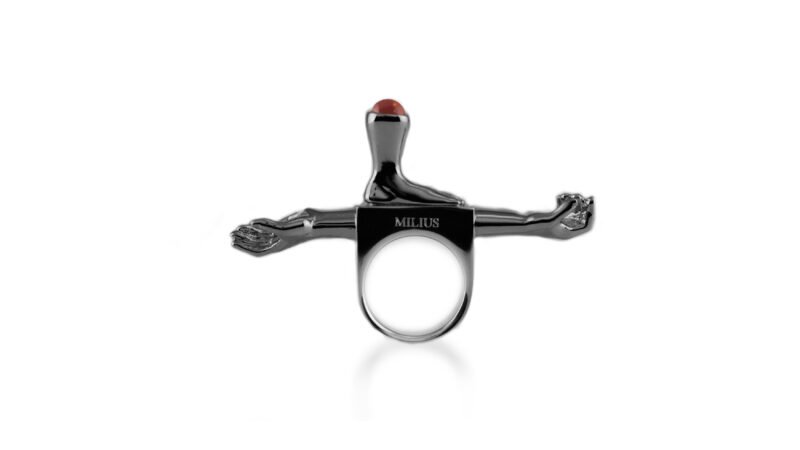Ruthenium plated contemporary ring from MILIUS Act III Consequence Piece 06 by Milan Stamenovic