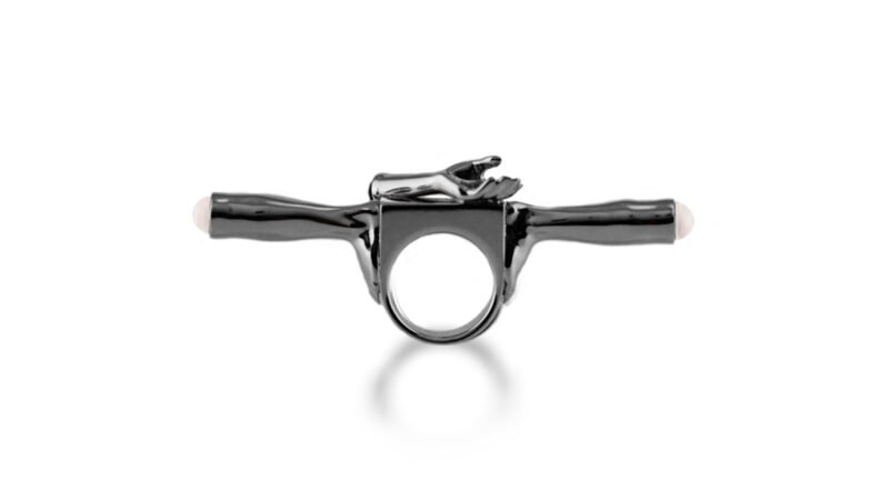 Ruthenium plated contemporary ring from MILIUS Act III Consequence Piece 07 by Milan Stamenovic