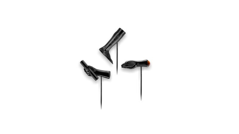Milius Act III Transmission Distributed Omen black varnish sculptural pin triptych emphasising concealment chance and destabilised meaning