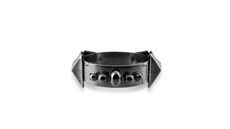 Milius Act III Transmission Convergent Pressure ruthenium plated sculptural ring with darkened surface expressing compressed consequence
