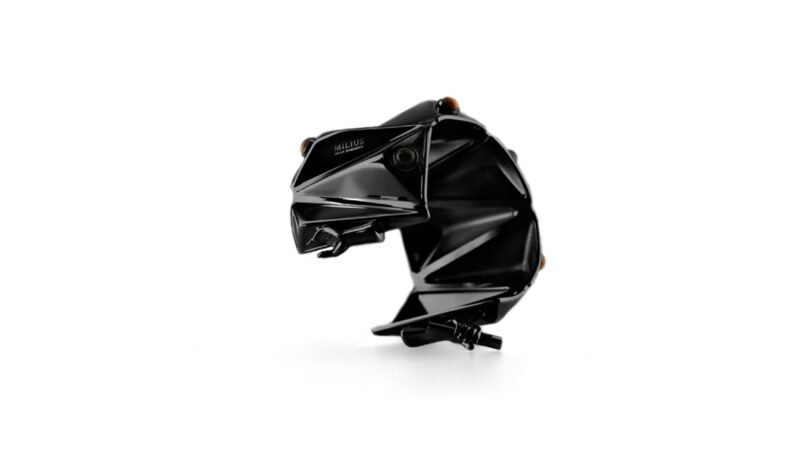 Black varnish twin sculptural cuff Counterweight from MILIUS Act IV Accumulation by Milan Stamenovic, deep relief contemporary jewellery