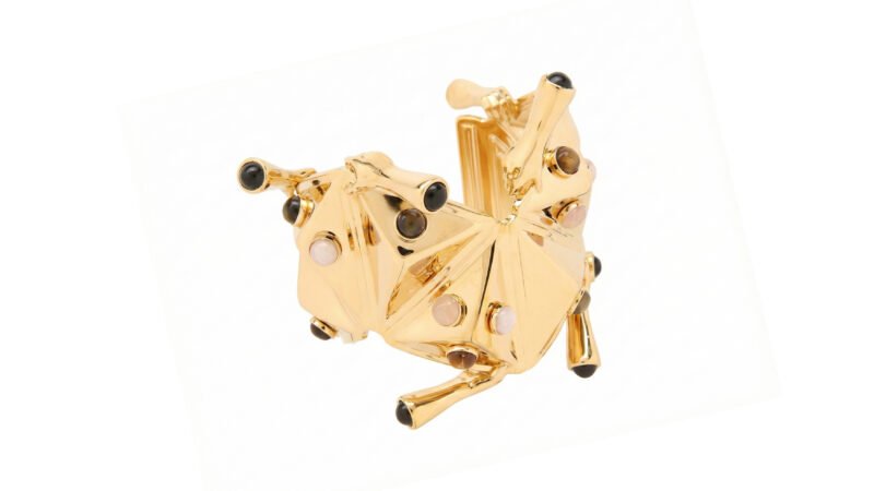 MILIUS - FIXATION architectural cuff in gold galvanised finish with multi-stone configuration, top view documentation.