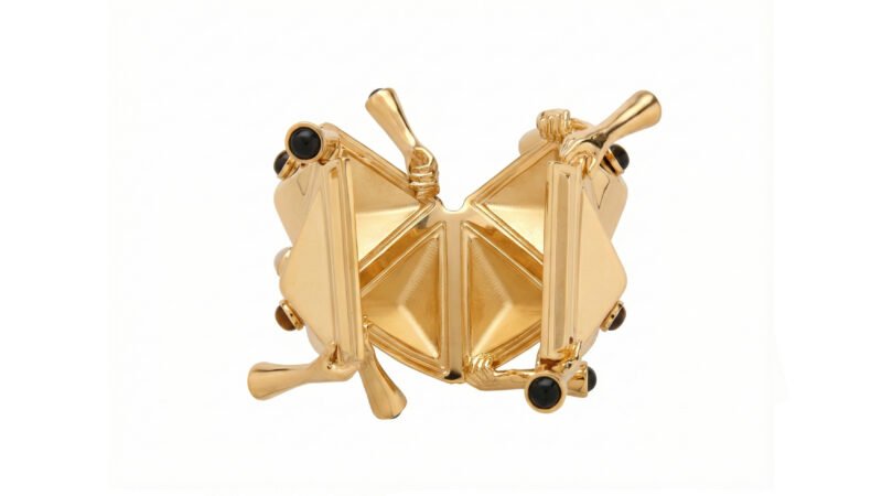MILIUS - FIXATION architectural cuff underside view in gold galvanised finish with multi-stone configuration.