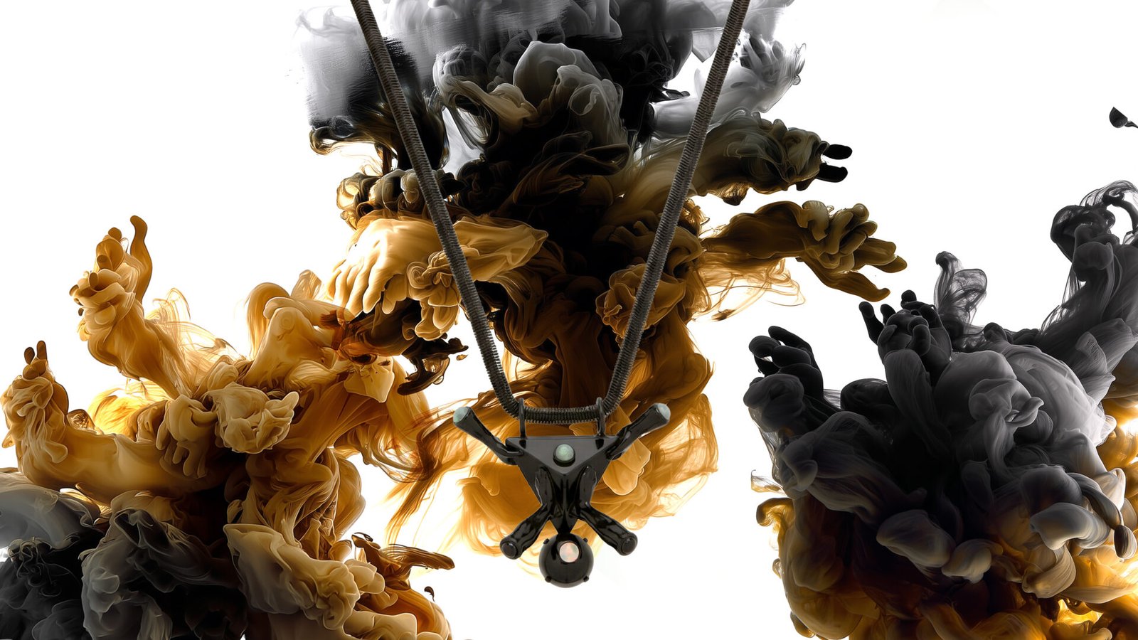 Master image of Milius AXIS pendant surrounded by black and gold ink clouds, exclusive collaboration with Luisa Via Roma.