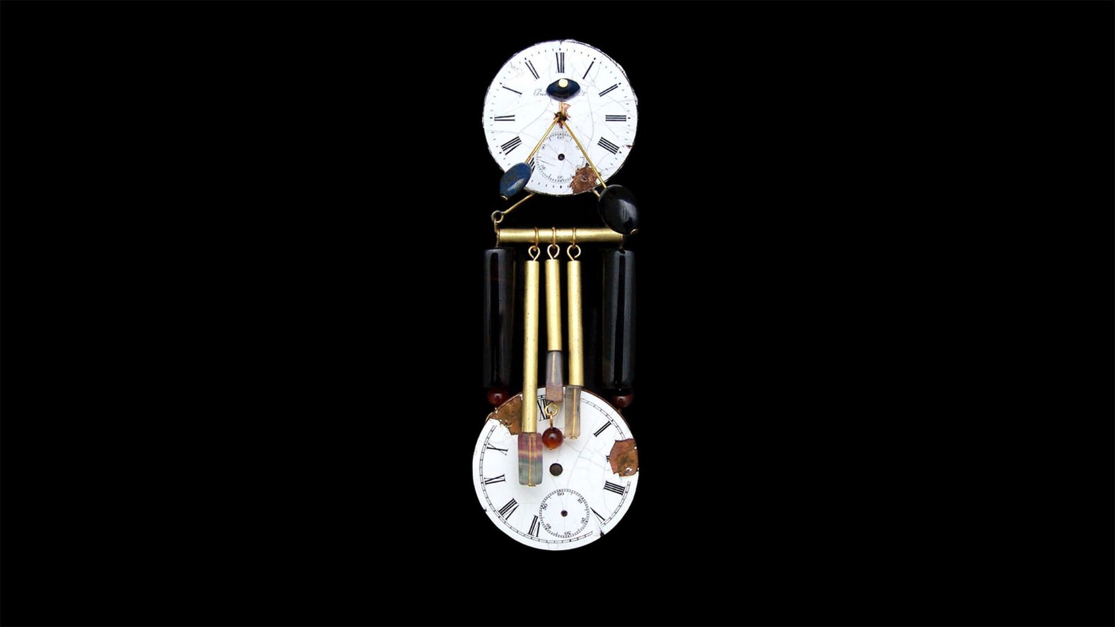 Time Collection Series V jewelry piece 8 isolated on black background, time-based wearable sculpture