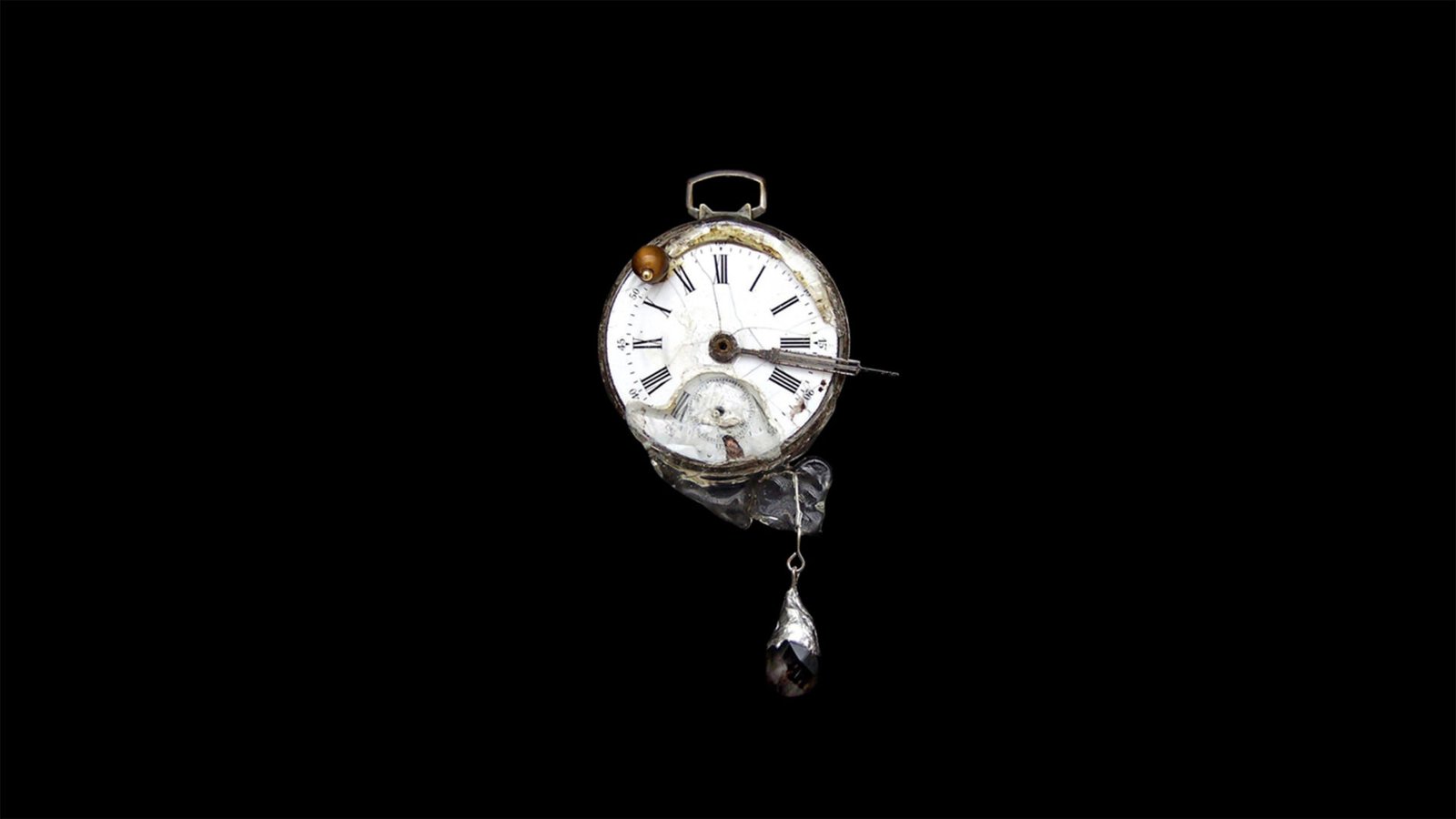 Time Collection Series II jewelry piece 5 isolated on black background, layered wearable time sculpture