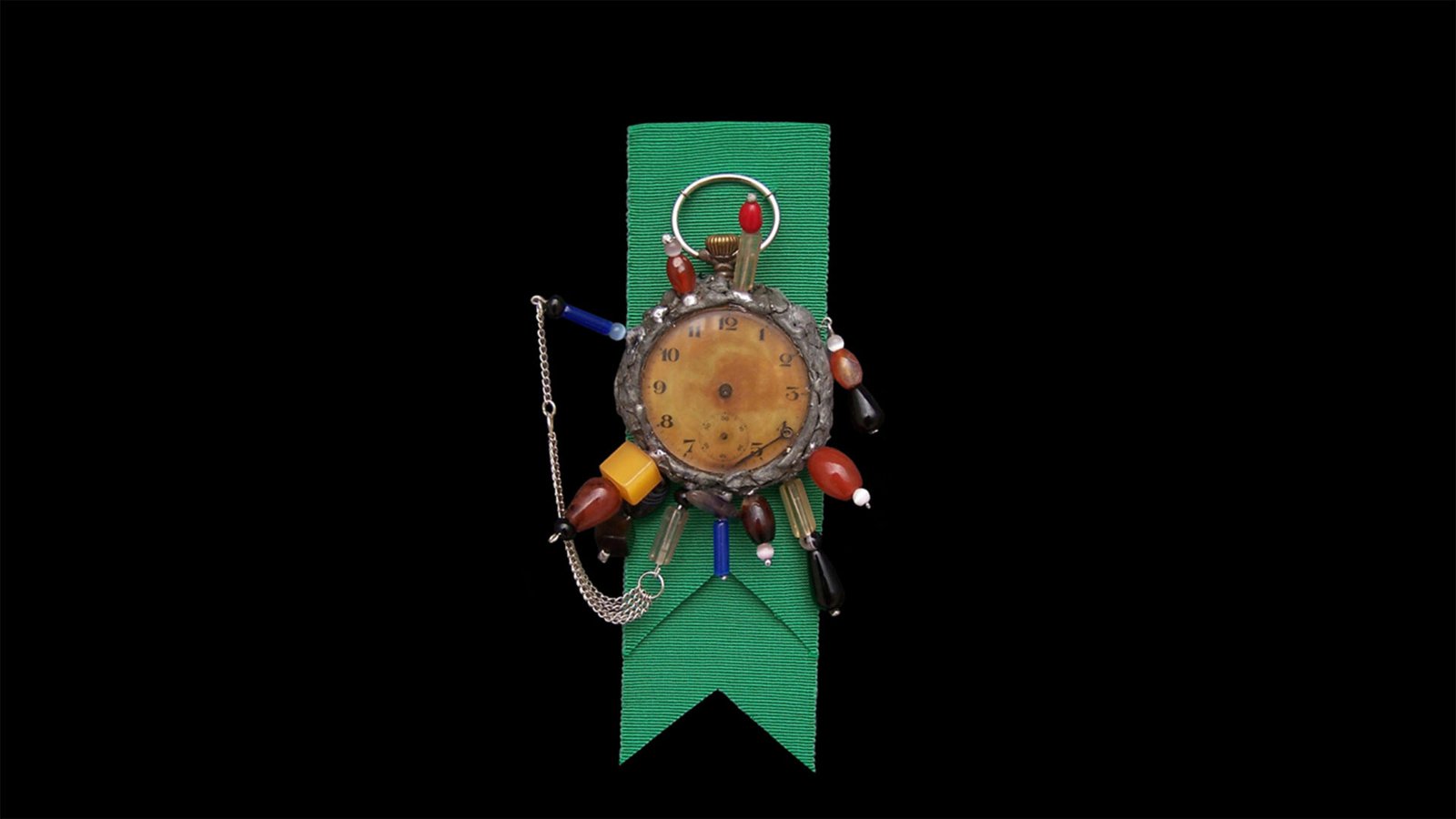 Time Collection Series II jewelry piece 7 isolated on black background, sculptural wearable time artefact, handmade in Florence, Italy