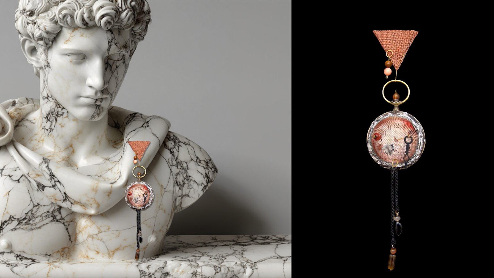 Detail of Time Collection Series III pin highlighting suspended components