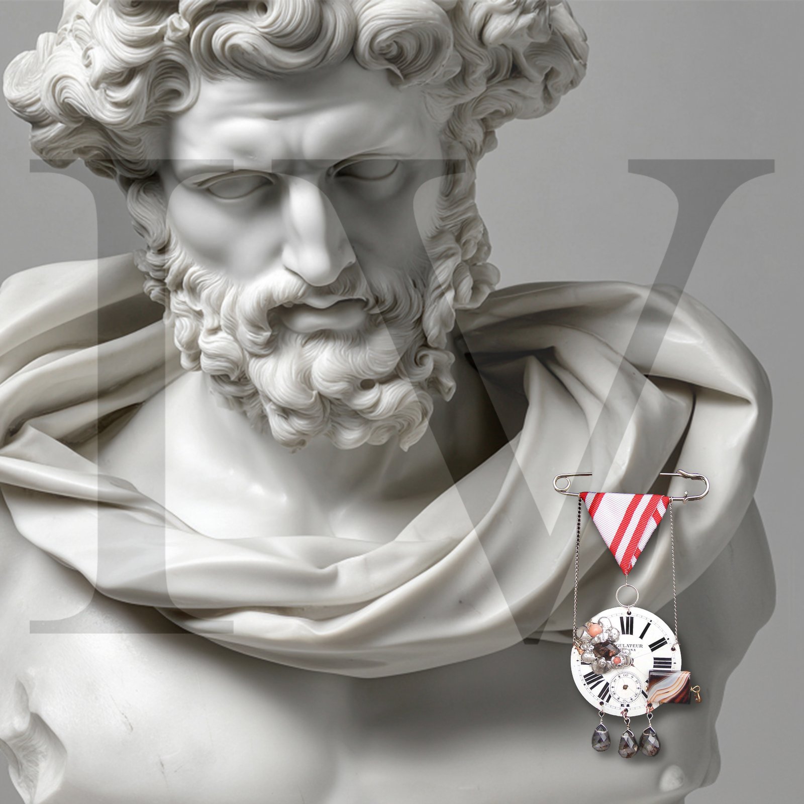 Monumental sculptural figure with jewellery intervention expressing continuity and resistance to temporal disruption.