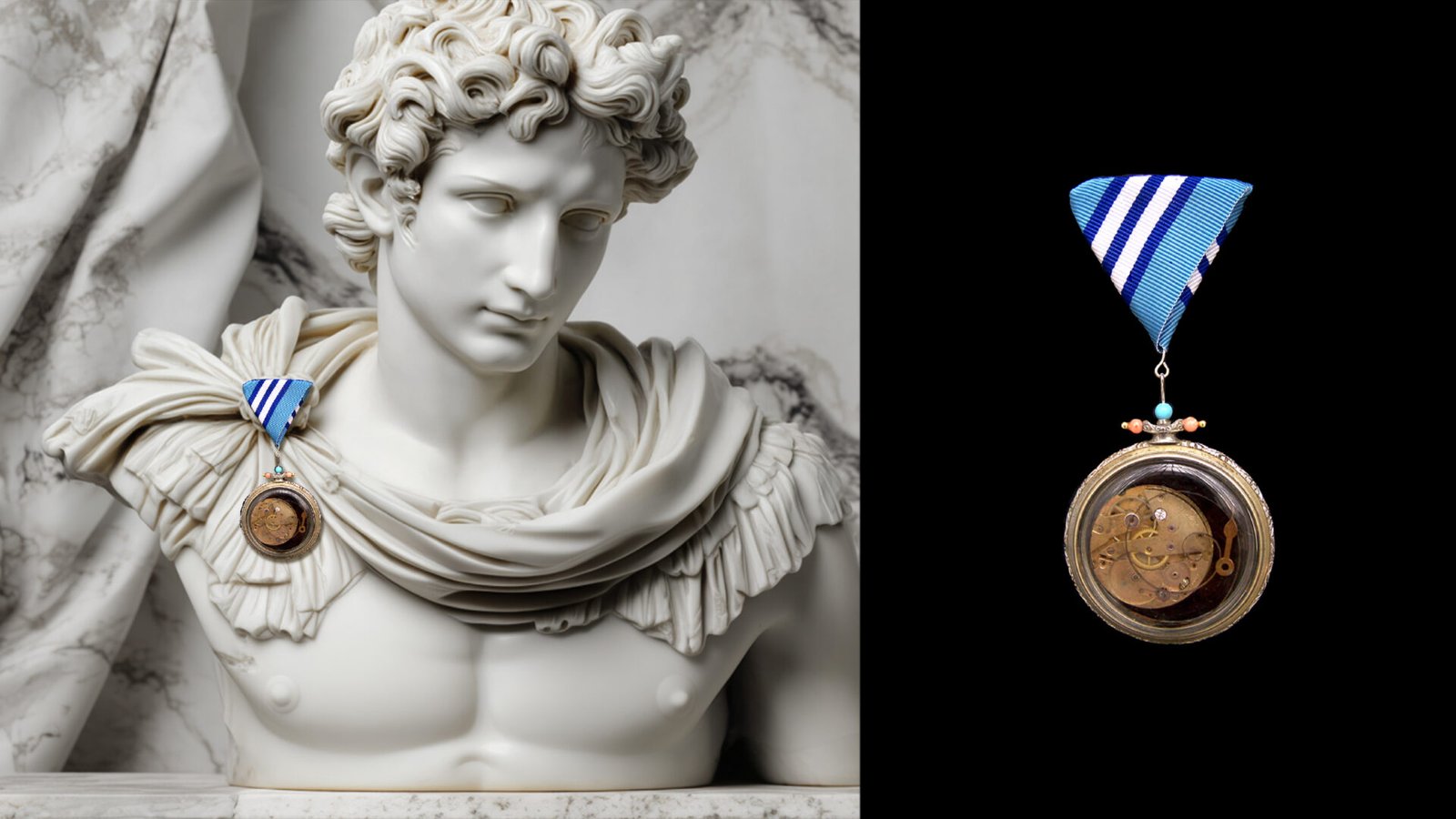 Time Collection Series IV jewelry piece 4 combined marble sculpture and black background presentation