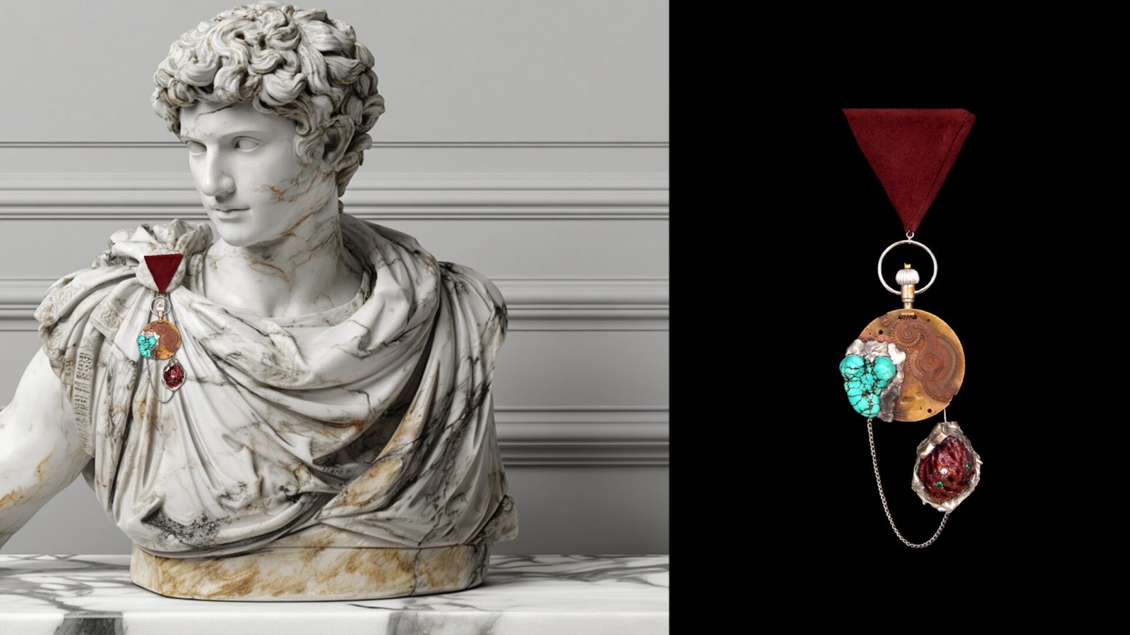 Time Collection Series IV jewelry piece 7 combined marble sculpture and black background presentation
