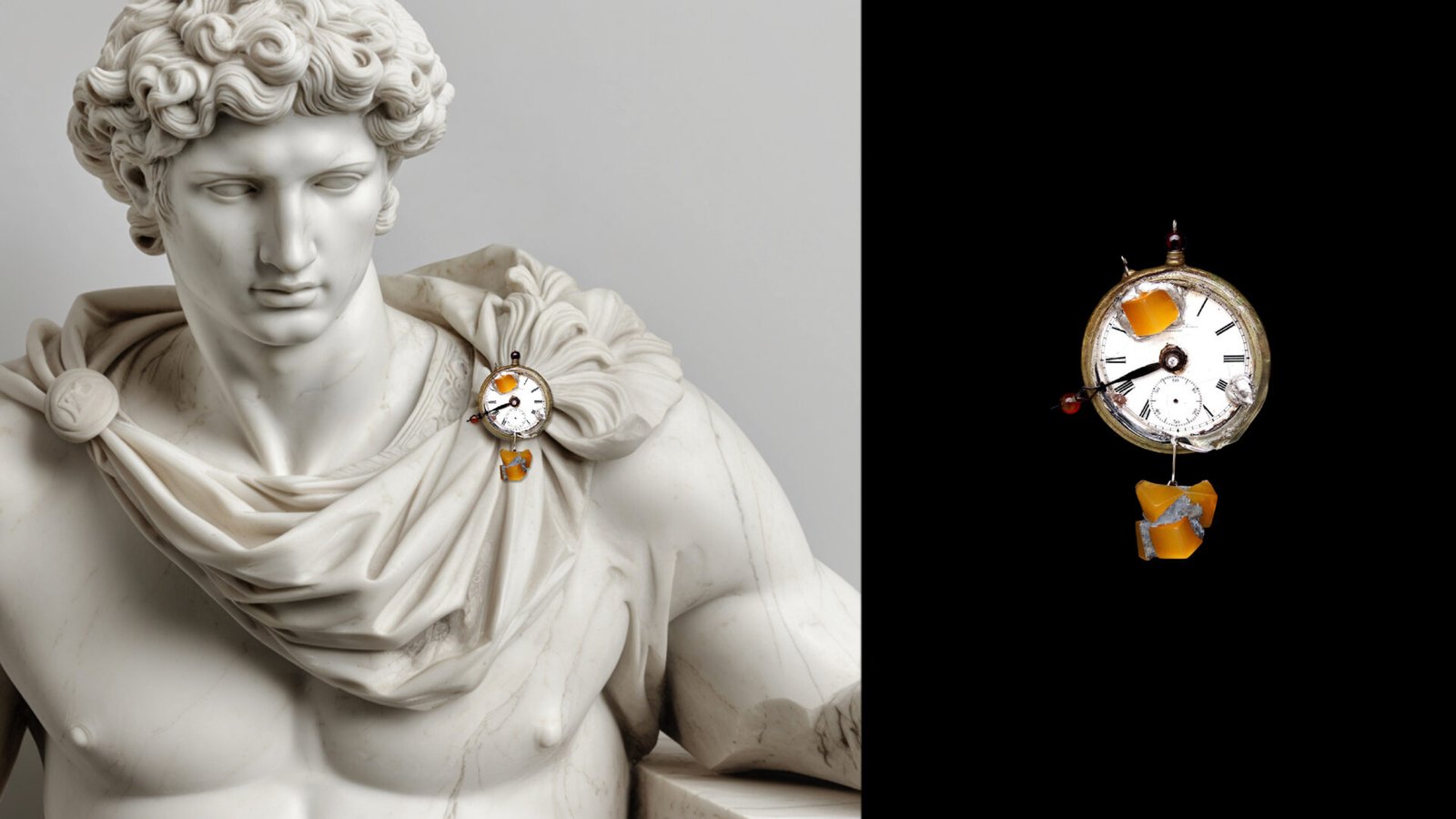 Time Collection Series V jewelry piece 6 combined marble and black background composition