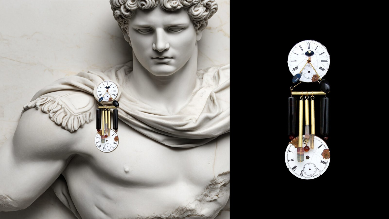 Time Collection Series V jewelry piece 8 combined marble sculpture context and black background detail
