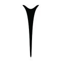 Cuneiform numeral for one rendered as a primitive anthropological symbol in black on a light background.