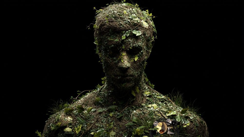 Applied anthropology jewelry from the Hunter Collection worn on a humanoid botanical figure, expressing symbolic coding.