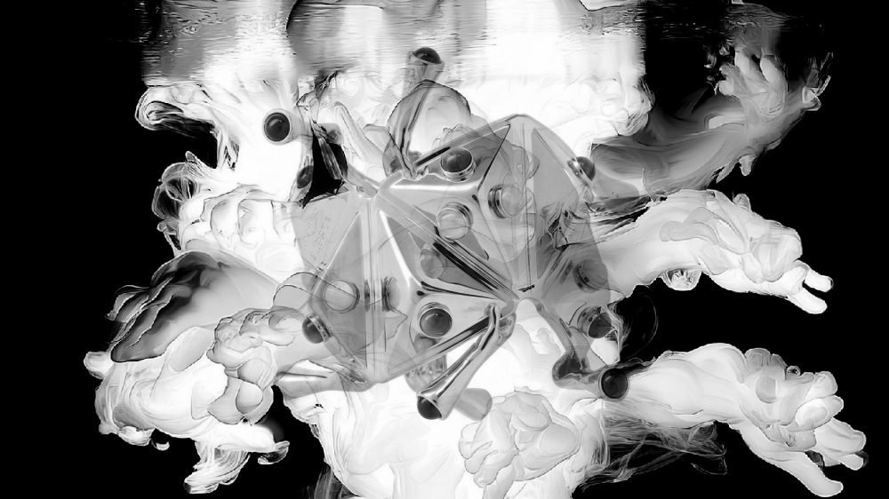 Secondary master image of the Milius piece “Fixation,” created for the Luisa Via Roma exclusive Concentration chapter, showing a clustered geometric structure anchored around a central axis, expressing restraint, stabilisation, and sustained pressure within a reduced formal system.