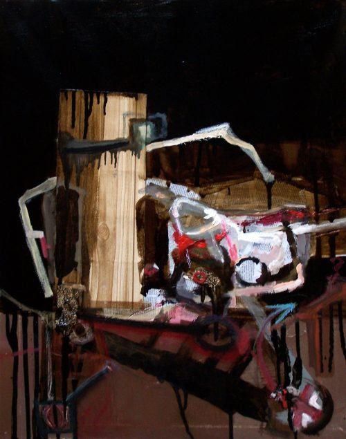 Rumors (2009) by Milan Stamenovic — mixed media on canvas exploring social turbulence and atmospheric density, Italy.